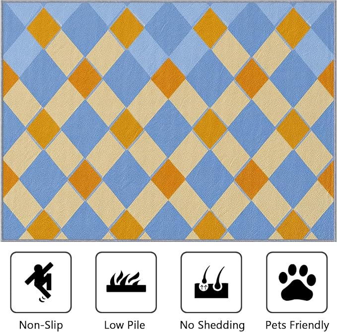 Checkerboard Rugs for Bedroom - 4x5ft - Retro Geometric Rugs for Living Room Non Slip Low Pile Machine Washable Area Rug, Checkerboard Carpets Home Decor & Gifts