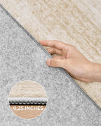 Art&Tuft Washable Rugs 8x10, Area Rugs for Living Room - Non Slip and Stain Resistant Soft Thin Low Pile 8x10 Rug for Bedroom, Dining Room, Kitchen, Office, Brown