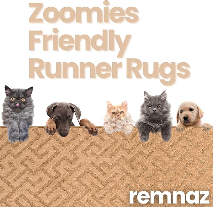 23ft Runner Rug by Custom Size - Gold Tan | Non-Slip Rubber Backed | Washable & Pet Friendly | Edge Bound
