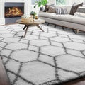 ONASAR Area Rugs for Living Room, Washable 7x10 Fluffy White and Grey Rug for Bedroom, Geometric Moroccan Indoor Shaggy Boho Soft Plush Floor Carpet for Kids Teen Nursery Dorm Home Decor Aesthetic