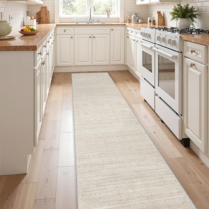 Valenrug Washable Rugs 2x12 - Stain Resistant 2x12 Area Rugs for Living Room, Non Slip Backing Large Area Rugs for Bedroom, Folable Machine Washable Area Rug (2'x12', Beige)