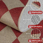 Easy Jute Checkered Christmas Rug, 2x3 Modern Red Xmas Indoor Outdoor Doormat, Washable Non-Slip Neutral Small Kitchen Rug Farmhouse Diamond Throw Rugs for Entrance Bedroom Bathroom