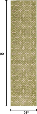 Nourison Home Nourison Essentials Green Ivory 2'2" x 7'6" Area Rug - Easy Clean, Non Shedding, Bed Room, Living Room, Dining Room, Kitchen (8' Runner)