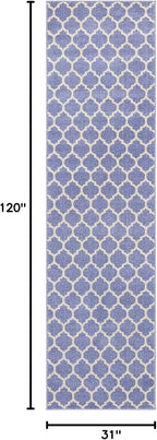 Rugs.com Lattice Collection Rug – 10 Ft Runner Light Blue Medium Rug Perfect for Hallways, Entryways