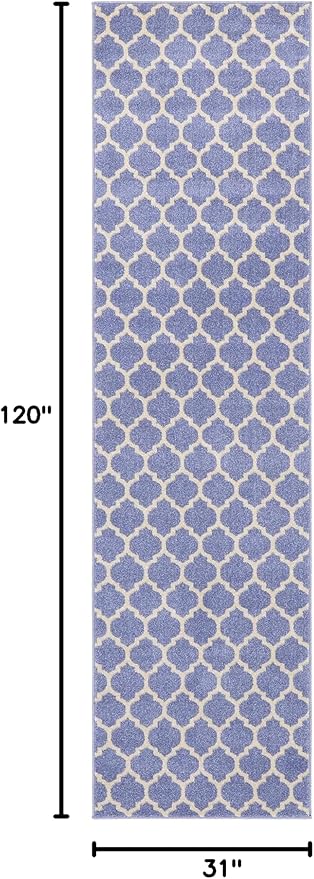 Rugs.com Lattice Collection Rug – 10 Ft Runner Light Blue Medium Rug Perfect for Hallways, Entryways