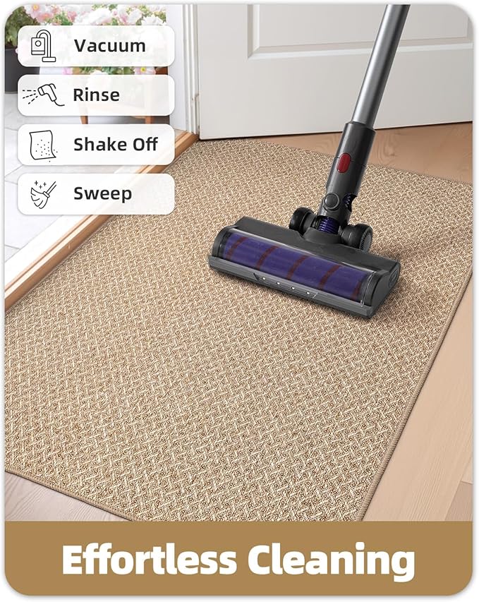 Color&Geometry 17"x30" Small Ultra Thin Indoor Door Mat Non Slip Rubber Backed Dirt Trapper(Rolled-up NO Creases), Rugs for Entryway, Front Door Mat Indoor Washable Low-Profile Entry Mat, Khaki