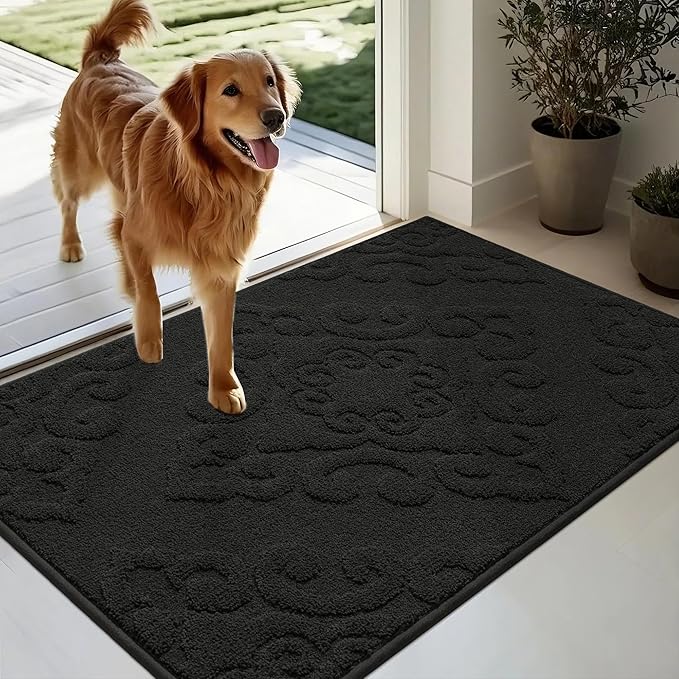 COSY HOMEER Door Mat 24”x36”,Absorbent Dirt Trapper Entryway Rugs,Non-Slip Welcome Mat,Washable Entry Rugs,Low Pile Doormat for Front Back Door,Wet Shoes & Paws,Black