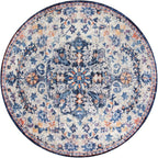 Lahome Round Rug 4ft, Washable Bathroom Rug Non Slip Entryway Circle Mat, Bohemian Vintage Non-Slip Non-Shedding Low Pile Printed Indoor Carpet for Kitchen Laundry Entryway, Blue Purple/Multi