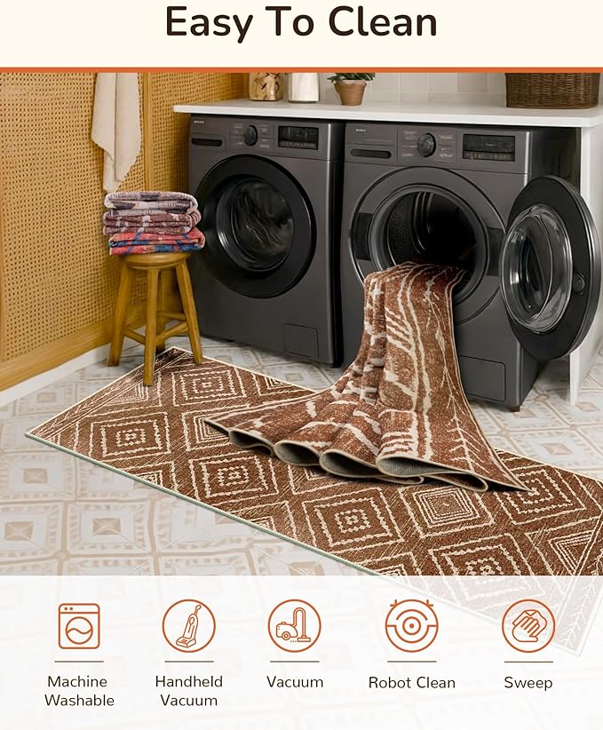 Area Rug 3x5 Rug Low Pile Print Pattern Machine Washable Non-Slip Western Rug for Living Room Bedroom Entryway Tribal Series -Yellowbrown/Cream