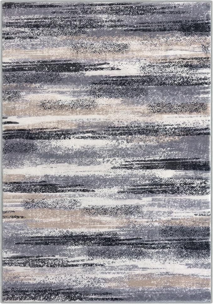 Modern Abstract 8x10 Large Machine Washable Living Room Rug Non-Slip Soft Bedroom Area Rug Grey Black Multi Ultra Thin Print Faux Wool Carpet Throw Rugs for Nursery Playroom Dining Room Indoor