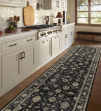 Washable Hallway Runner Rug 2.5x12ft - Long Non-Slip Charcoal Black Boho Runner Rug Low Pile Soft Vintage Farmhouse Moody Runners for Hallways Kitchen Living Room Indoor Entryway Bedroom