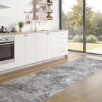 Washable Runner Rug for Hallway: 2.6x8 Neutral Modern Abstract Low Pile Area Rug with Non-Slip Backing - Carpet for Bedroom Kitchen Laundry Entryway Bathroom Indoor - Grey