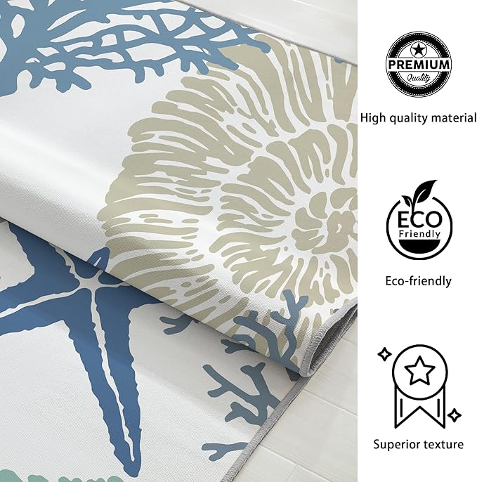 Tritard Coastal Area Rug 3x5 - Small Machine Washable Foldable Throw Rugs Non-Slip Beach Ocean Entryway Indoor Entrance Carpet for Kitchen Bathroom Laundry Bedroom Living Room, Blue