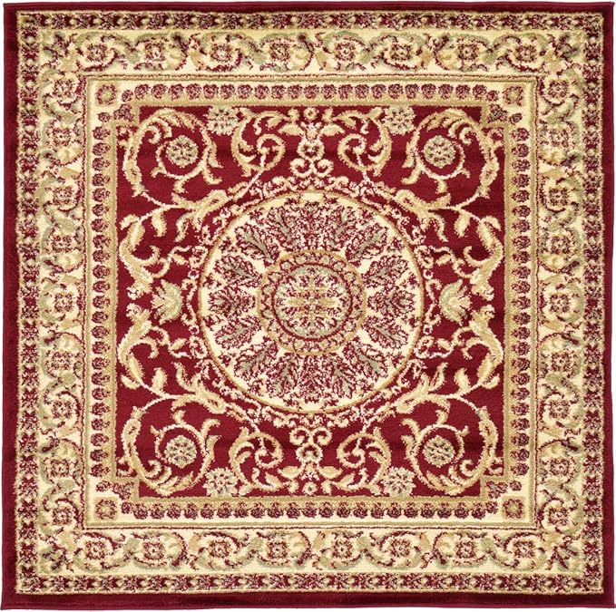 Unique Loom Versailles Collection Traditional Classic Medallion Floral Motif Area Rug (4' 0 x 4' 0 Square, Burgundy/ Ivory)