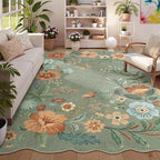 Lahome Floral Washable Rugs 8x10, Non-Slip Soft Green Rug Stain Resistant, Ultra-Thin 8x10 Rugs for Living Room Easy Clean Boho Accent Carpet for Dining Room Office(8x10ft,Green)