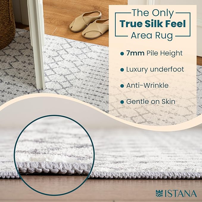 Istana 8x10 Area Rug - Grey 8x10 Rugs for Living Room - Foldable Rugs for Bedroom - Stain Resistant Washable Rug - Eco-Friendly Area Rugs - Easy to Clean Living Room Rug