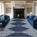 HelloTree Area Rug for Living Room 9x12 Washable Geometric Moroccan Rug Stripe Farmhouse Bohemian Minimalistic Non Slip Non Shedding Ultra Thin Soft Rug for Bedroom Office DiningRoom Nursery-Blue