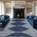 HelloTree Area Rug for Living Room 8x10 Washable Geometric Moroccan Rug Stripe Farmhouse Bohemian Minimalistic Non Slip Non Shedding Ultra Thin Soft Rug for Bedroom Office DiningRoom Nursery-Blue
