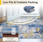 Washable Area Rugs 2'x6' Non-Slip Modern Abstract Soft for Living Room Entryway Bedroom Nursery, Print Pattern, Grey Blue Gold/Golden