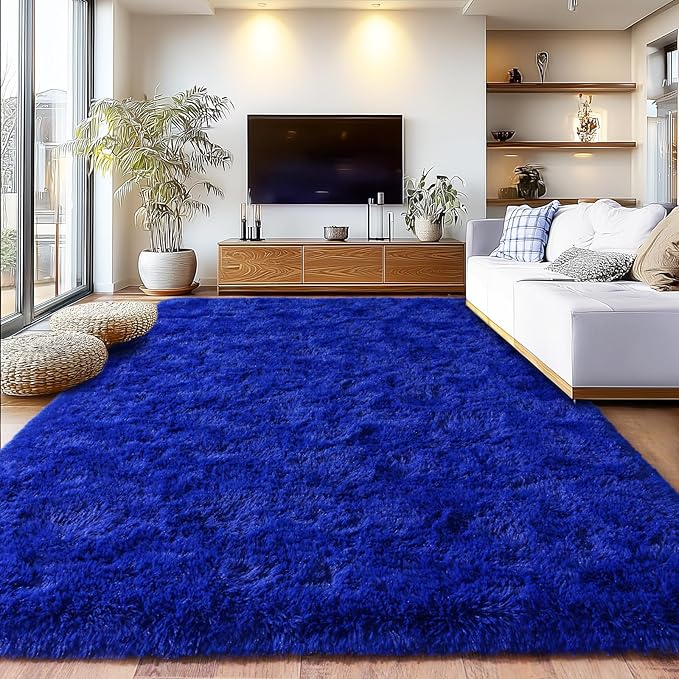 Blue Fluffy Area Rugs for Bedroom, Soft Shaggy Carpets for Living Room, Upgrade Anti-Skid Fuzzy Rugs for Kids' Room, Perfect Decor for Modern Home 4x6 Feet