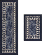 Antep Rugs Alfombras Modern Bordered 2pc Non-Skid (Non-Slip) Low Profile Pile Rubber Backing Indoor Kitchen Runner Rugs (Navy Blue, 2pc Set)