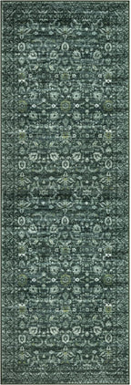 Runner Rug 2.6x18, Dark Green Washable Long Hallway Rug Runner Non-Slip Soft Kitchen Runner Thin Printed Faux Wool Super Soft Carpet for Entryway Bedroom Laundry Room Indoor Home Decor