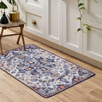 Lahome Bohemian Floral Medallion Area Rug - 2x3 Blue Small Kitchen Rug Machine Washable Front Door Rug, Soft Non Slip Indoor Floor Throw Carept for Bedroom Bathroom Mud Room Entry Way