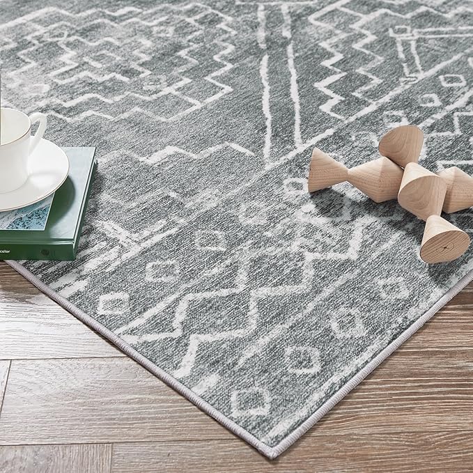 jinchan Moroccan Runner Rug 2x5 - Kitchen Machine Washable Runner Rug Modern Geometric Soft Low-Pile Lightweight Non-Slip Carpet for Entryway Hallway Laundry Room Bedroom Farmhouse (2x5ft, Dark Grey)