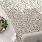 Paco Home Modern in- and Outdoor Rug with Carved Oriental Mandala Pattern in Cream, Size: 4' x 5'7"
