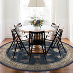 RUGGABLE Washable Vintage Area Rug – Verena Sapphire 8 ft Round, Stain-Resistant, Non-Slip – Large Machine Washable Rugs for Living Room, Bedroom, Hallway, Entryway & Office–with Standard Pad