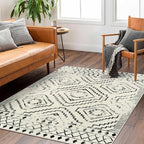 Wonnitar Moroccan 4x6 Area Rug, White Boho Rugs for Living Room, Washable Soft Large Rug for Bedroom,Non-Slip Geometric Throw Carpet, Low Pile Accent Mat for Nursery Bedside Dorm (Beige,4'x6')