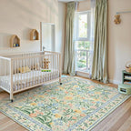 Lahome Sage Green 6x9 Bedroom Rugs, Boho Washable Rugs for Living Room, Soft Wool Carpet for Nursery, Vintage Low Pile Carpet for Kids Playroom Girls, Tea Green