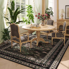 Rugcomf Area Rugs 8x10 Clearance Impressionist-Style Vintage Washable Area Rug Non Slip Low Pile Large Rug for Bedroom Farmhouse Dining Room Kids Playroom, Black