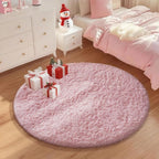 Ophanie Pink Round Rug for Bedroom Girls, Kids Fluffy Kawaii Fuzzy Shag Circle Circular Area Rugs, Cute Plush Christmas Small Carpet 4Ft 4 Foot, for Teen Baby Nursery Home Living Room Decor Aesthetic