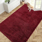 PURRUGS Easy Care Area Rug 4.5ft x 7ft, Non-Slip Washable Entryway Rug, Dog Door Mat, Stain Resistant Accent Rug for Hallway, Living Room, Bedroom and Mudroom, Burgundy Red