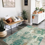 Lahome Modern Abstract Area Rugs 3x5 Washable Rug, Throw Rugs for Bedroom Low Pile Anti Slip, Distressed Accent Carpet for Entryway Kitchen Bathroom Laundry Front Door, Green/Grey