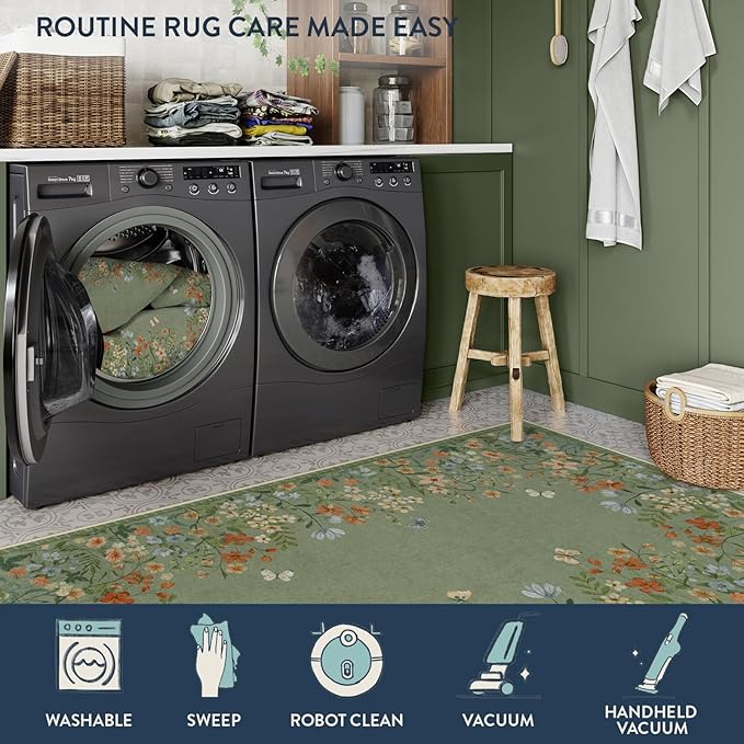 Lahome Boho Floral 2x3 Kitchen Rugs Green Door Mat Indoor Entrance,Machine Washable Small Bathroom Area Rug,Soft Non-Slip Indoor Carpet Throw Rugs for Entryway Laundry Bedside(Green,2x3)