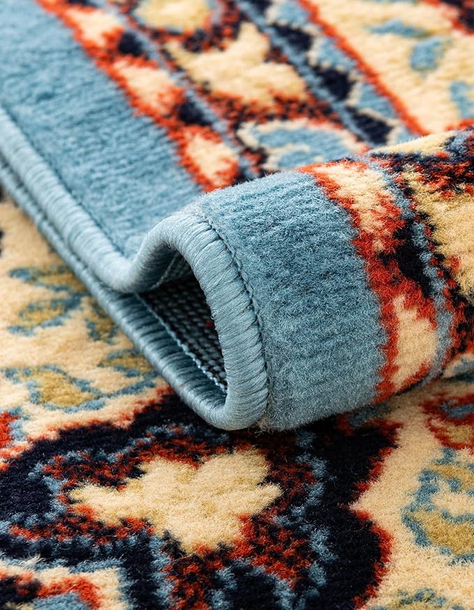 Unique Loom Reza Collection Traditional Persian Style Area Rug, Runner 3' 0" x 16' 5", Light Blue/Ivory