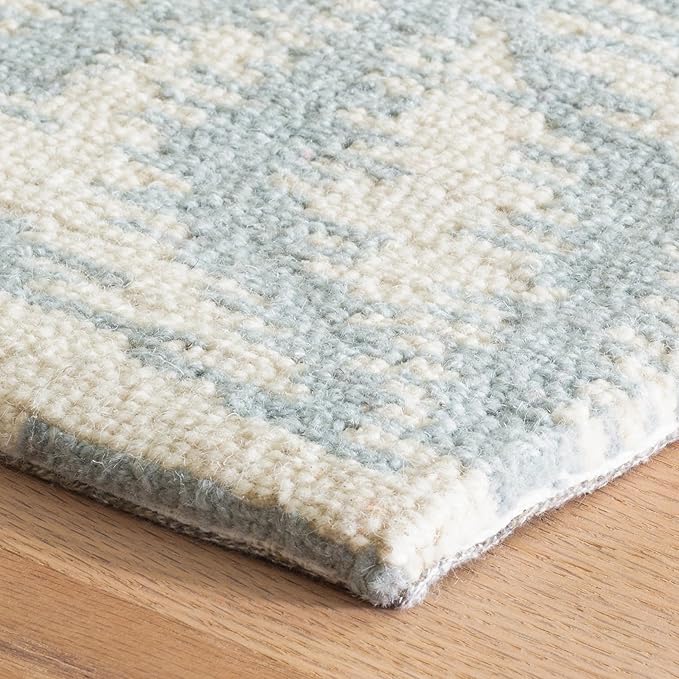 Dash & Albert Aster Sky Hand Micro Hooked Wool Rug, 2.5 X 8 Feet, Blue Geometric Pattern