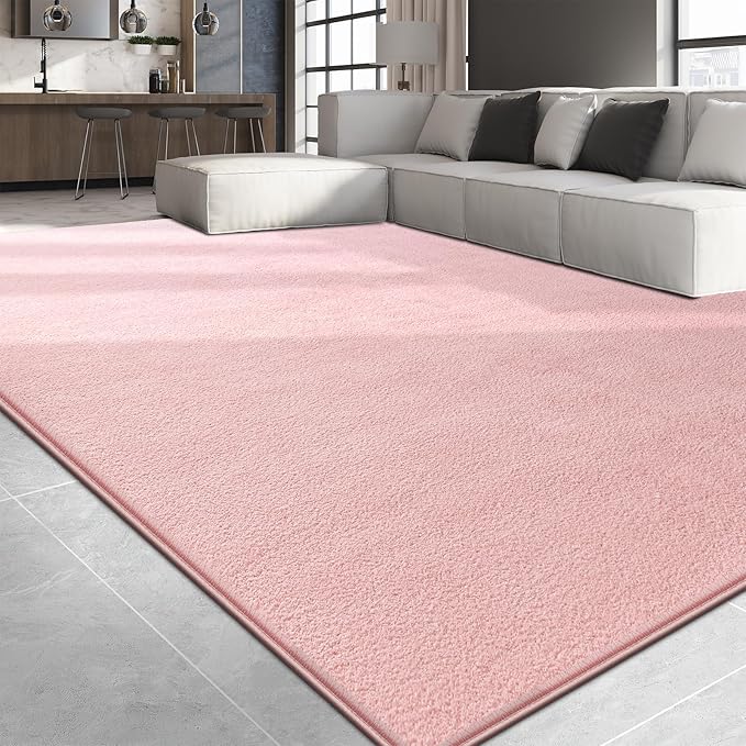 Large Area Rugs for Living Room Bedroom, 4x6 Feet Pink Rug, Minimalist Modern Shag Rug, Soft Thick Comfy Memory Foam Indoor Carpet, Non-Slip Washable Rug for Boys Girls Dorm Nursery Room Home Decor