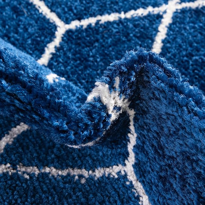 Unique Loom Trellis Frieze Collection Area Rug - Geometric (3' Round, Navy Blue/ Ivory)