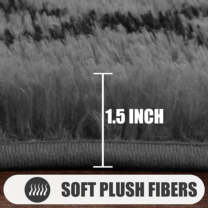 ONASAR Area Rugs for Bedroom Living Room, Washable 4x6 Fluffy Grey and Black Rug, Shaggy Geometric Floor Mat for Home Decor Aesthetic, Soft Plush Fuzzy Carpet for Nursery Kids Teen Dorm