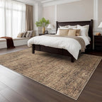 Fmfunctex 6x9 Washable Area Rug Rust Brown Vintage Neutral Distressed Oriental Large Non Slip Carpet for Living Room Bedroom Soft Low Pile Indoor Retro Throw Rug for Dining Room Kitchen Office Nursery