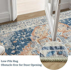 Large Area Rugs 8x10, Low Pile Washable Rugs, Soft Vintage Distressed Rugs for Living Room Bedroom, Office, Dining Room, Water Repellent & Non Shedding, Blue and Orange