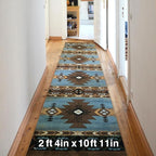 YHSF South West Native American Area Rug C318 - Easy Clean, Thick, Soft, Durable Native Tribal American Indian Inspired Rug for Bedroom/Living Room and More - Blue-Brown, 2 ft 4 in x 10 ft 11 in