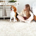 Vintage Living Room Area Rug - 8x10 Large Machine Washable Boho Area Rug Distressed Floral Rugs for Bedroom, Soft Non-Slip Indoor Floor Accent Rugs for Office Dining Room (Cream Beige, 8'x10')