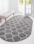 Rugs.com Lattice Frieze Collection Rug – 3' 3 x 5' 3 Oval Dark Gray Medium Rug Perfect for Living Rooms, Large Dining Rooms, Open Floorplans