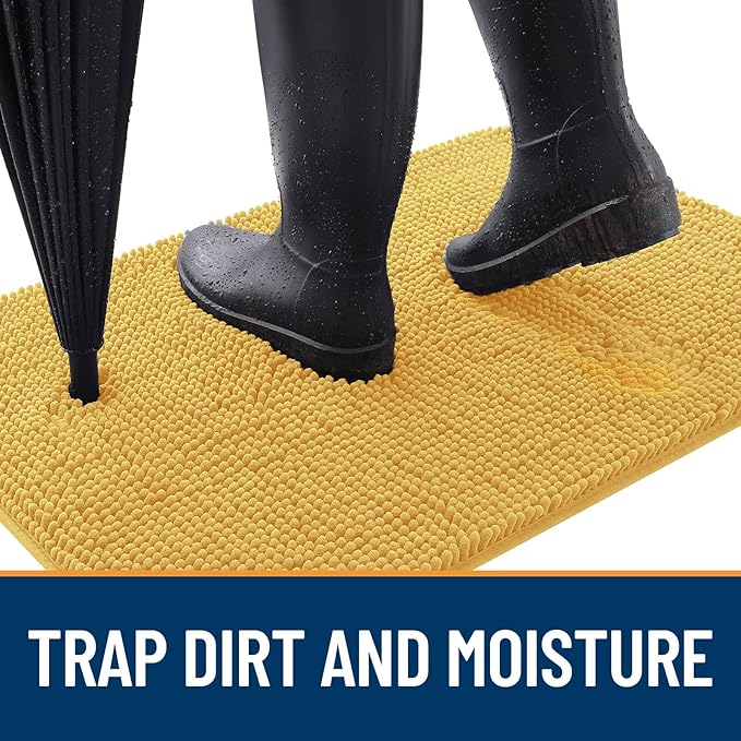 OLANLY Dog Door Mat for Muddy Paws 48x30, Absorbs Moisture and Dirt, Absorbent Non-Slip Washable Doormat, Quick Dry Chenille Mud Mat for Dogs, Entry Indoor Entryway Carpet for Inside Floor, Yellow