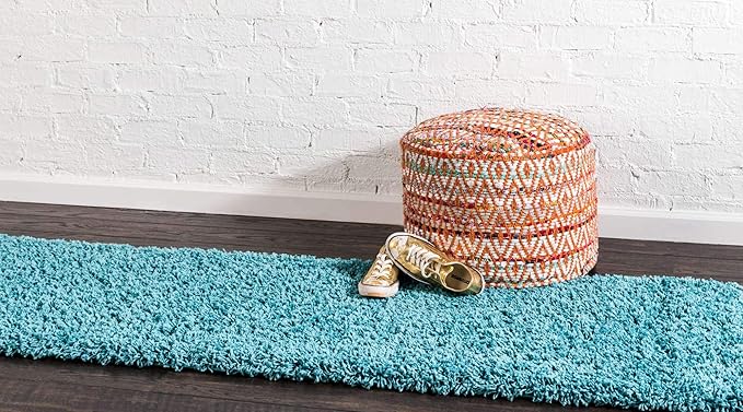 Unique Loom Solid Shag Collection Area Rug (2' 6" x 16' 5" Runner, Deep Aqua Blue)