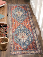 SERISSA Boho Washable Runner Rug, 2x5 Rug Non-Slip Tribal Hallway Kitchen Runner Rug Ultra Soft Print Distressed Vintage Floor Carpet for Bedroom Bathroom Laundry Living Room